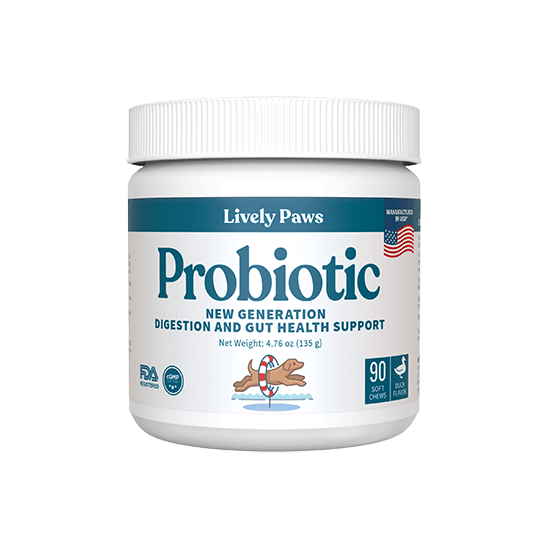 Bottle of Lively Paws Probiotic digestion and gut health support chews
